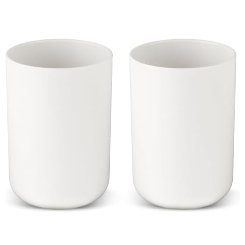 Toothbrush Tumbler Cup, 2 Pcs 300ml/10oz White Reusable Toothpaste Toothbrush Holder Cups for Home Bathroom Kitchen Travel Camping, Plastic Mouthwash Mug Set for Women Men, 10.3x7.2 cm/4.05x2.83 inch