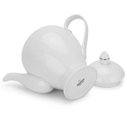 Fissman teapot porcelain, beverage serveware 2-3 tea cups, coffee mugs, modern english classic style, dishwasher safe pure white 1100 ml