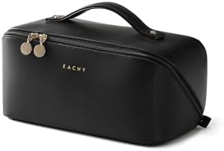 EACHY Travel Makeup Bag,Large Capacity Cosmetic Bags for Women,Waterproof Portable Pouch Open Flat Toiletry Bag Make up Organizer with Divider and Handle