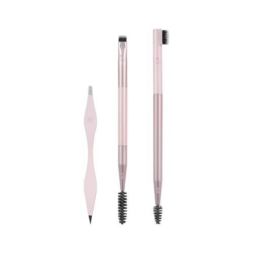 REAL TECHNIQUES Brow Shaping Set, Spoolie, Brow Brushes, Tweezers, Dual-Ended Eyebrow Tools, For Styling, & Shaping Eyebrows, Get Full, Fluffy Brows, 3 Piece Set