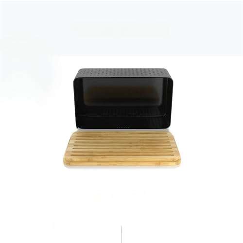THE WHITE SHOP Bread Box Metal bread box with linen bread bag for long lasting freshness Bread box with bamboo lid usable as cutting board (Size : Black)
