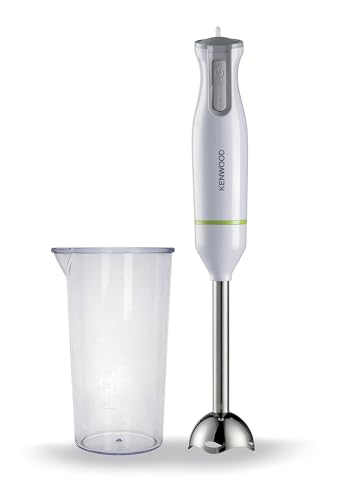 KENWOOD Hand Blender Metal Wand 600W Stick with Graduated Beaker, Turbo Function, Removable for Easy Cleaning HBM02.001WH White/Silver