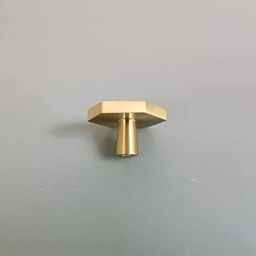 Tokatuker 6-Pack 30mm(1.2") Solid Brass Knob Simple Chamfered Hexagon Kitchen or Furniture Cabinet Hardware Drawer Handle Knob, Brushed Brass (1.2" Hexagon)
