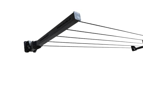 GLITZ® Clothes Drying Stand Space Saving Foldable 4 Wire Metal Wall Mount, Collapsible Rack Powder Coated Rust Proof Four Tier With Free Clothesline (Black)