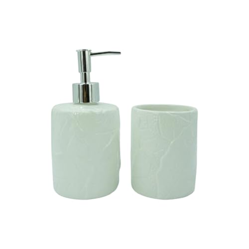 2 Pcs Bathroom Accessories Set Complete Bath Accessory Sets Includes Toothbrush Holder Lotion Liquid Soap Dispenser White 18.5x18x9cm White