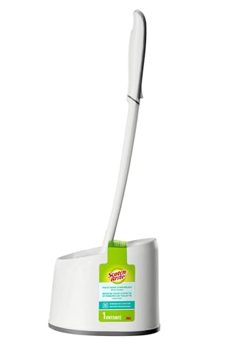 Scotch-Brite Holder set (with Holder) Toilet Bowl & Rim Brush, 1 Set/pack | Cleaning Brush with Long Handle | Discreet Washroom Cleaner| Compact Round Design | Clears Clogged Toilets and drains
