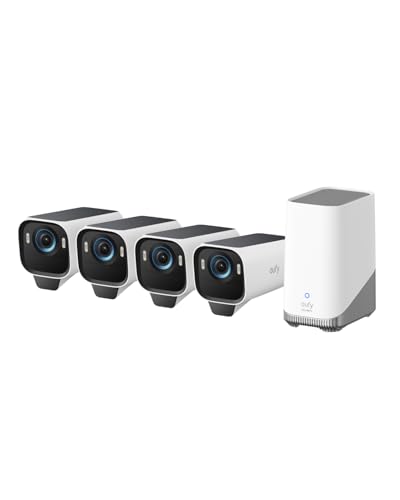 eufy Security eufyCam S3 Pro Solar Security Camera Outdoor Wireless, Colour Night Vision, 4K Resolution, Forever Power 2.0, Face Recognition AI, Expandable Local Storage (4-Cam Kit)