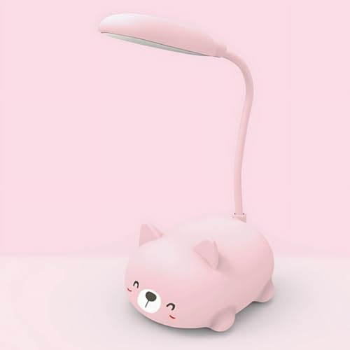 Kids Lamp,Children's LED Desk Lamp Cute Cat Lamp,Foldable Table Light USB Charge,Kawaii Desk Accessories,Flexible Gooseneck Eye Care Cartoon Small Desk Lamp Girls Gifts (Pink)