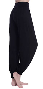 é€šç”¨ Women Casual Loose Pants Elastic Soft Odell Cotton Beach Pants Plus Size Dance Yoga Harem Pants (Black, 3XL)