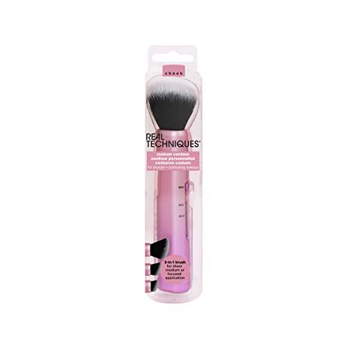 Real Techniques Custom Contour 3-in-1 Brush, Slide For Bronzer and Contour, 3 Settings Sheer, Medium, or Focused Application, Travel Friendly, On-The-Go, 1 Count