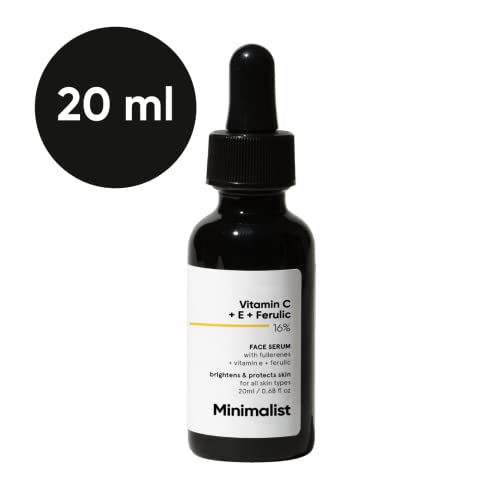 Minimalist 16% Vitamin C Face Serum (Advanced) With Vit E, & Ferulic Acid For Glowing Skin | Advanced Brightening Formula With Power of Vit C & E, Ferulic Acid & Fullerenes