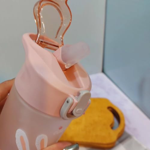 Twisoo Splash Tritan Plastic Kids Water Bottle with Straw, Leak Proof Flip Top Lid, and Carry Handle - 550 ml Durable Sports Water Bottle for Kids, Perfect for School, Travel, and Everyday Use (Pink)