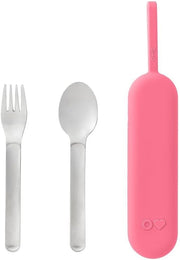 OmieBox Travel Utensil Set Fork and Spoon with Case for Easy Travel Stainless Steel Fork and Spoon (Blue) - Pink