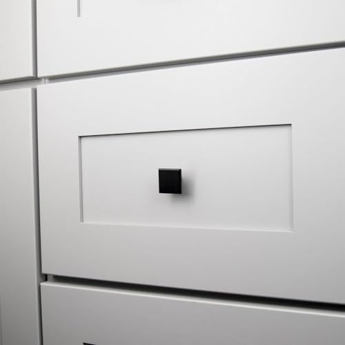 JZS Kitchen Cabinet Knobs of Square, Quality Drawer and Dresser Knob, Handle Pulls for Cabinet Doors, Bathroom Drawers,32mm,10 Pack,Matte Black