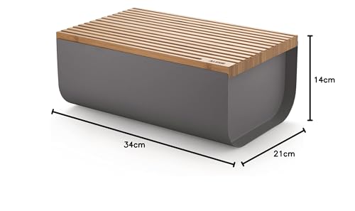 Alessi Mattina BG03 DG - Design Bread Box, in Colored Steel with Epoxy Resin with Bamboo Wood Cutting Board,Grey Dark