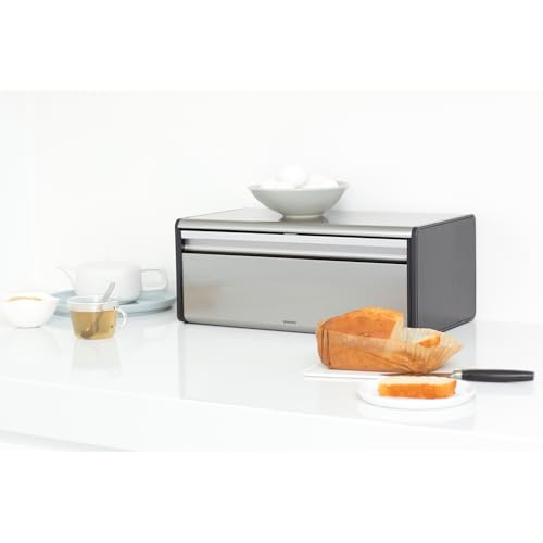 Brabantia Fall Front Bread Box - Brilliant Steel with Black Sides, 163463