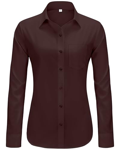 J.VER Womens Button Down Shirt Long Sleeve Solid Dress Shirts Chiffon Work Office Blouse Fashion Basic Business Formal Tops