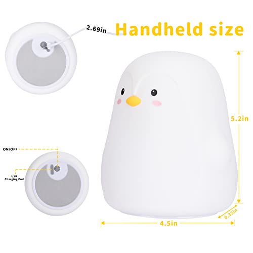 Tremdwoto Penguin Night Light Kids Room, 7 Color Changing LED Portable Touch Lamp for Bedroom, USB Chargeable Silicone Animal Nightlight for Baby Children Nursery Toddler Girl Birthday Gift Decor