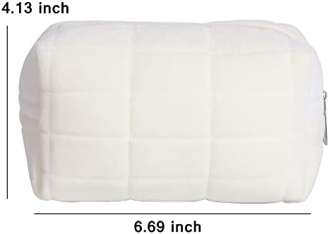 LYDZTION Plush Makeup Bag Cosmetic Bag for Women,Zipper Large Solid Color Travel Toiletry Bag Travel Make Up Toiletry Bag Washing Pouch, white