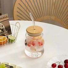 2 Pack Glass Drinking Glasses with Bamboo Lids and Glass Straw, Ribbed Glass Cups Vintage Drinking Glassware Ripple Crystal Cocktail Glasses for Iced Coffee Juice Beverage Milk 500ML