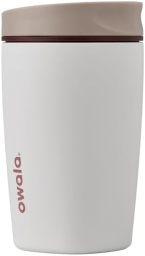 Owala SmoothSip Slider Insulated Stainless Steel Coffee Tumbler, Reusable Iced Coffee Cup, Hot Coffee Travel Mug, BPA Free 20 oz, Tan/White (Vanilla Bean)