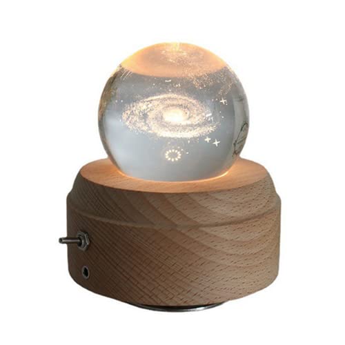 SKEIDO Projection LED Light 3D Crystal Ball Music Box Luminous Rotating Musical Galaxy Box Wood Base Best Gift For Birthday Christmas