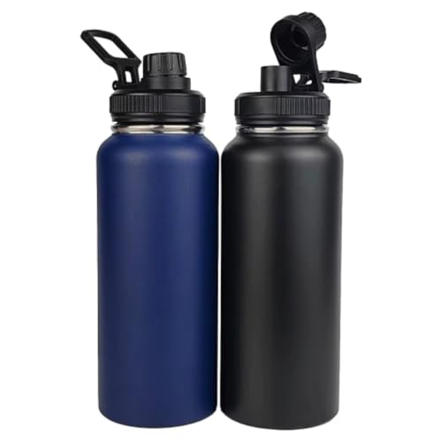 Thermos Flask Insulated Water Bottle 24oz with Straw-Brush-3 Lid-handle, Triple Wall Vacuum Stainless Steel Water Bottle Sports Jym Office school kids Water Bottle keep Hot Cold Water Bottle 700 BLUE