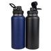 Thermos Flask Insulated Water Bottle 32oz Straw-Brush-3 Lid-handle Triple Wall Vacuum Stainless Steel Water Bottle 1L Sports Jym Office school kids Water Bottle Hot & Cold Water Bottle 950ml dark blue