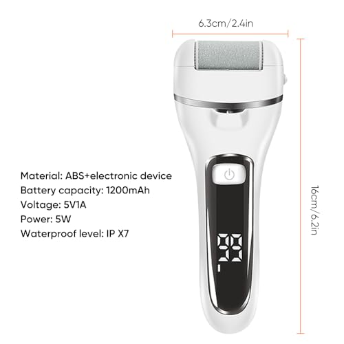 Electric Callus Remover for Feet | Rechargeable Foot File, Electric Foot Scrubber | 18 Piece Pedicure kit for Cracked Heels & Dead Skin with 3 Roller Heads By Quantum Lux (White)
