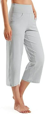 Women Yoga Pants Activewear Leggings Trousers with Pockets Stretch Loose Casual Wide Lounge Sweatpants Petite/Regular/Tall - Capris 22 Light Grey