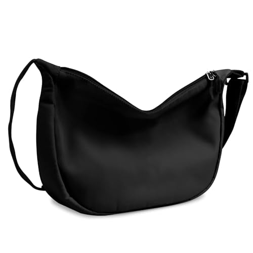 WVHTHVW Small Sling Crossbody Bag for Women Men, Mini Crescent Bag with Adjustable Strap, 2 Zippers Lightweight Nylon Shoulder Bag (Black)