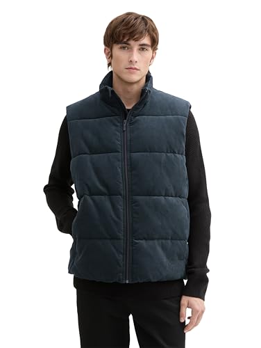Tom Tailor Denim Men 1043593 Cord puffer vest with stand-up collar