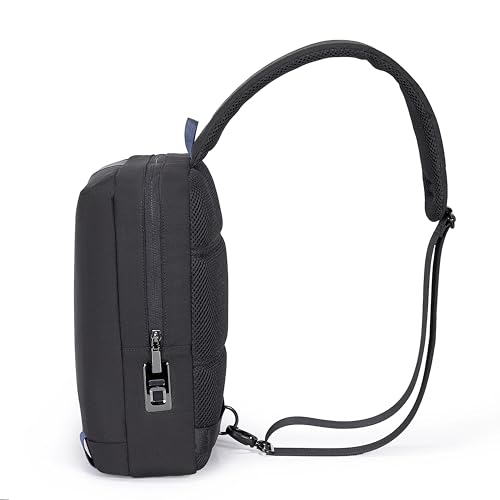 Porodo Lifestyle Cross Body Sling Bag with Fingerprint Lock & USB Charging Port 20W PD, Shoulder Backpack, Lightweight Body Chest Daypack Suitable up to 11 inches - Black/Blue