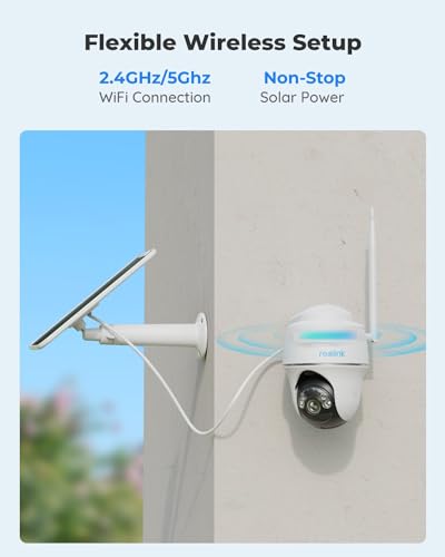 Reolink PTZ Solar Security Camera Outdoor Wireless, 2K+ 5MP Color Night Vision, 360 view Battery IP Cam, Human/Car Detection, 2.4/5GHz WiFi, 2-Way Audio, Works with Alexa, Argus PT + Sun-Powered Panel
