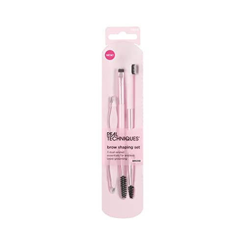 REAL TECHNIQUES Brow Shaping Set, Spoolie, Brow Brushes, Tweezers, Dual-Ended Eyebrow Tools, For Styling, & Shaping Eyebrows, Get Full, Fluffy Brows, 3 Piece Set