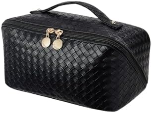 EACHY Travel Makeup Bag,Large Capacity Cosmetic Bags for Women,Waterproof Portable Pouch Open Flat Toiletry Bag Make up Organizer with Divider and Handle