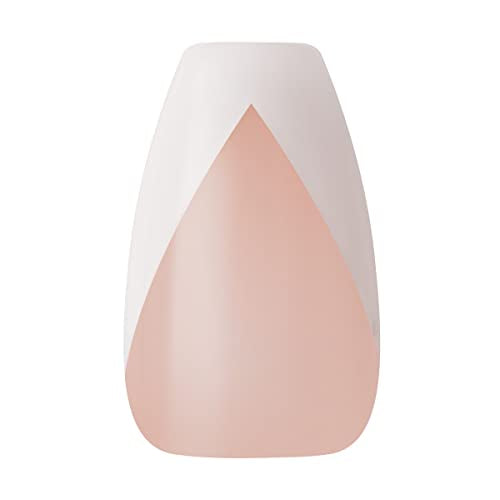 KISS Salon Acrylic French Manicure Kit - Silk Dress, Coffin Shape (Medium) – Press On Fake Nails Set with Mini File, Nail Glue, Manicure Stick Acrylic Nail Kit