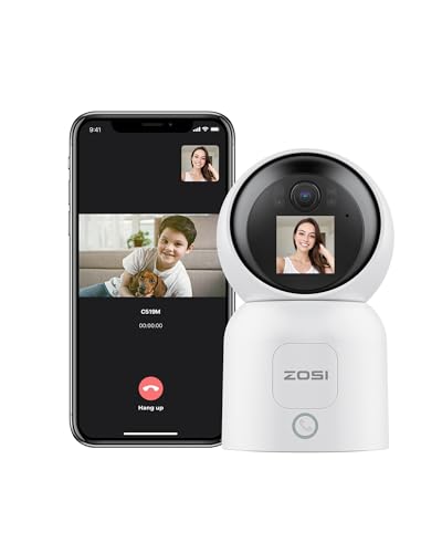ZOSI 2.5K 4MP Indoor Camera with Screen, 360° Views Baby/Pet Dog Monitor with Gesture/One-Touch Calling, 2 Way Video, 2.4G/5G Dual-Band WiFi Home CCTV Security Camera, Person Detection, C519M