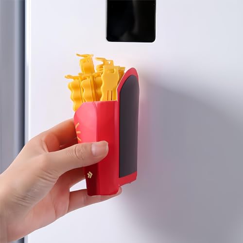 Bag Clips, Magnetic Fries Clips, Set Of 12 Clips With Durable Plastic Holder, Keep Food Fresh & Organized, Novelty Design For Fridge Seal Chips Bags & Packages, Cute & Practical Kitchen Accessories
