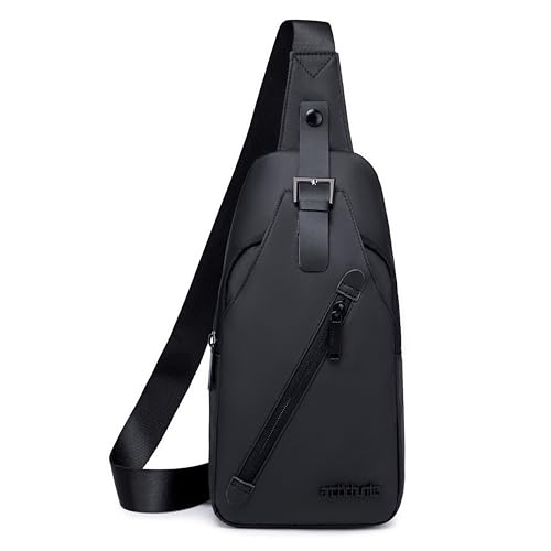 ah arctic hunter Water Resistant Side Bag for Men and Women Durable Small Shoulder bag with Built in Earphone Jack for Outdoor Travel Business and Daily Use, XB13006 (Black)
