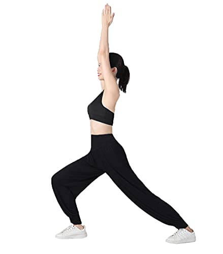 é€šç”¨ Women Casual Loose Pants Elastic Soft Odell Cotton Beach Pants Plus Size Dance Yoga Harem Pants (Black, 3XL)