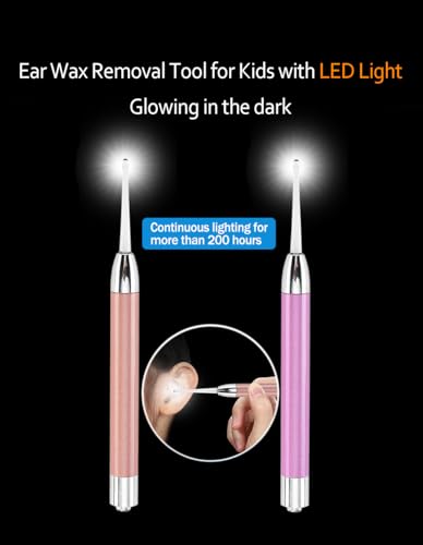 AIPINYUE Ear Wax Removal Tool，Ear Pick，LED Lights Ear Cleaning Kit，Updated Version、Non-Slip，Soft Safety Spoon Head、BPA Free，Replaceable and Easy to Clean，Safe Material (Two Golden)