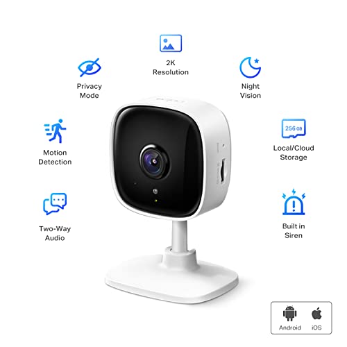 Tapo TP-Link 2K Indoor Security Camera for Baby Monitor, Dog Camera w/Motion Detection, 2-Way Audio Siren, Night Vision, Cloud &SD Card Storage (Up to 256 GB), Works with Alexa & Google Home (C110)