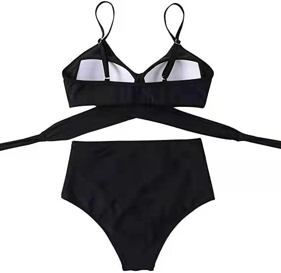Women High Waisted Wrap Bikini Set Back Tie 2 Piece Swimsuits Low Neck Push Up Bathing Suits Solid Swimwear Print Criss cross Swimming suit Beachwear