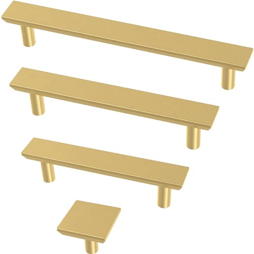 Franklin Brass Simple Chamfered Square Cabinet Knob, Brushed Brass, 1.12 in (29 mm) Drawer Knob, 10 Pack, P40847K-117-C