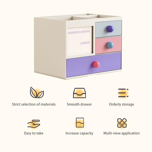 Toguma Small Multifunction Desk Organzier with 4 Drawer, Pencil Pen Holder Makeup Organizer Cosmetics Storage Box Art Supplies Organizer for Office Home (White)