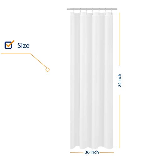 N&Y HOME (90cm x 210cm, White) - N & Y Fabric Small Stall Shower Curtain Liner Extra Long 90cm x 210cm, Hotel Quality, Washable, Water Repellent, White Bathroom Curtains with Grommets, 36x 84