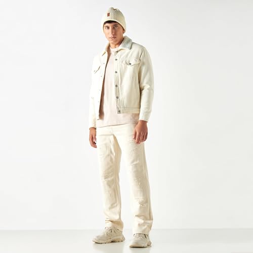 Lee Cooper Men Denim Jacket With Fur Collar And Long Sleeves