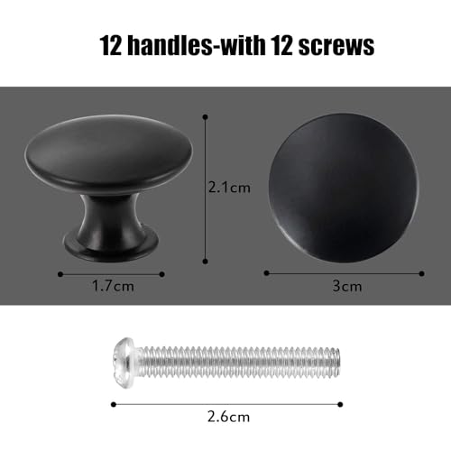 X spring Cabinet Drawer Knobs, 12 Pack Kitchen Cabinet Knobs for Wardrobe, Cupboard, Cabinet Knob with 12 Pieces Screws, Hardware Round Drawer Knobs for Bathroom Furniture Door Window (Black)