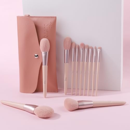 MAK Shiny Makeup Brushes 11 PCS Set with PU Leather Bag (11 Pcs + PU Leather Bag)